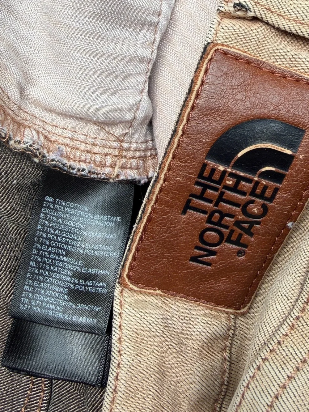 The North Face Mens 38x 31 Khaki Straight Leg Denim Hiking Work Pants Jeans P4